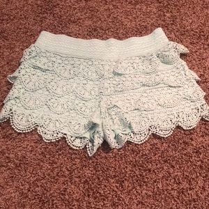 Light blue/aqua ruffle lace shorts